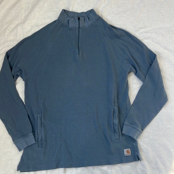 Carhartt Waffle Knit Quarter Zip Sweatshirt Blue size XL - Picture 3 of 9